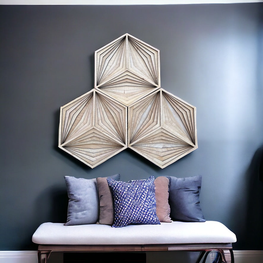 MIAGILASER Hexagon Multi-layer Wooden Wall Decor, Hexagon Puzzle 3D Wood Wall Art, Wood Mandala, Multi-layered Wall Art, Laser Cut Wall Art