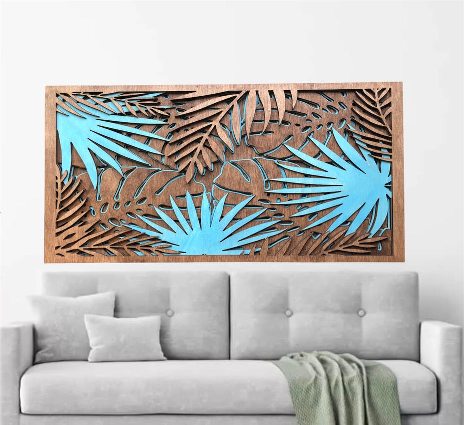 MIAGILASER Tropical Multi-layer Wooden Wall Decor, 3D Wood Wall Art, Wood Mandala, Multi-layered Wall Art, Laser Cut Wall Art