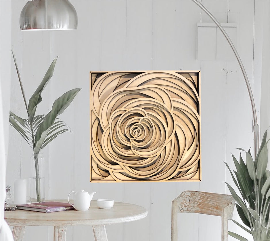 MIAGILASER Rose Multi-layer Wooden Wall Decor, 3D Wood Wall Art, Wood Mandala, Multi-layered Wall Art, Laser Cut Wall Art