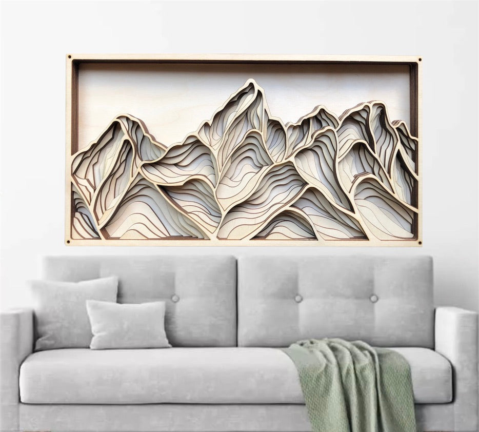 MIAGILASER Mountain Grand Teton Multi-layer Wood Wall Decor, Wooden Wall Decor, 3D Wall Art, Wood Mandala, Wall Art, Laser Cut Wall Decor