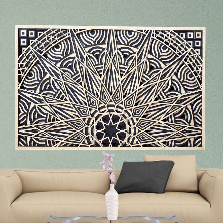 MIAGILASER Panno Sun Multi-layer Wooden Wall Decor, 3D Wood Wall Art, Wood Mandala, Multi-layered Wall Art, Laser Cut Wall Art