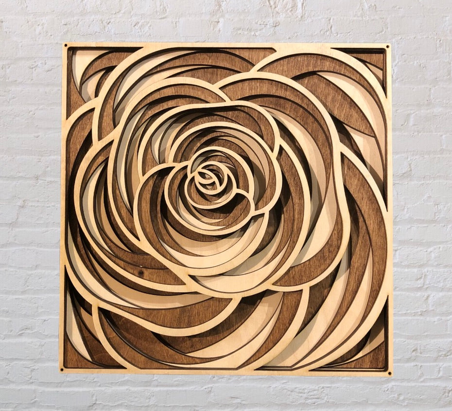 MIAGILASER Rose Multi-layer Wooden Wall Decor, Color 3D Wood Wall Art, Wood Mandala, Multi-layered Wall Art, Laser Cut Wall Art