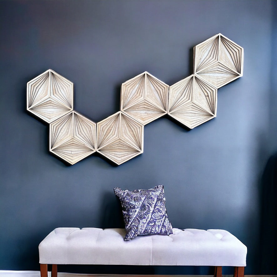 MIAGILASER Hexagon Multi-layer Wooden Wall Decor, Hexagon Puzzle 3D Wood Wall Art, Wood Mandala, Multi-layered Wall Art, Laser Cut Wall Art