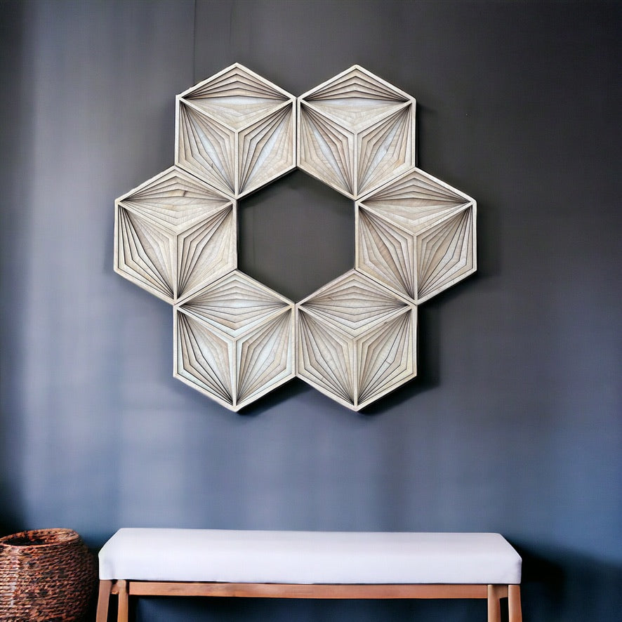 MIAGILASER Hexagon Multi-layer Wooden Wall Decor, Hexagon Puzzle 3D Wood Wall Art, Wood Mandala, Multi-layered Wall Art, Laser Cut Wall Art