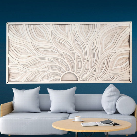 MIAGILASER Sunrise Multi-layer Maple Wood Wall Decor, 3D Wood Wall Art, Wood Mandala, Multi-layered Wall Art, Laser Cut Wall Decor