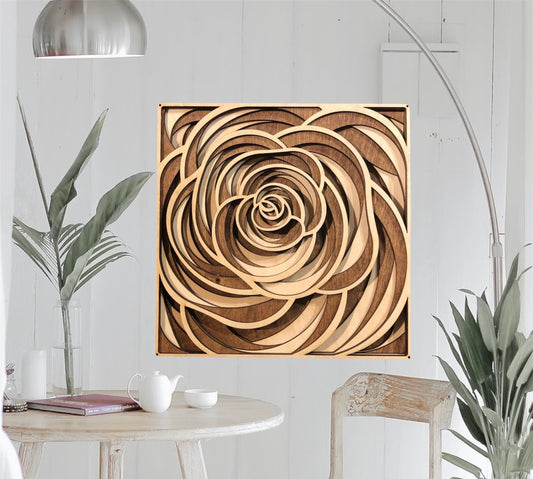 MIAGILASER Rose Multi-layer Wooden Wall Decor, Color 3D Wood Wall Art, Wood Mandala, Multi-layered Wall Art, Laser Cut Wall Art