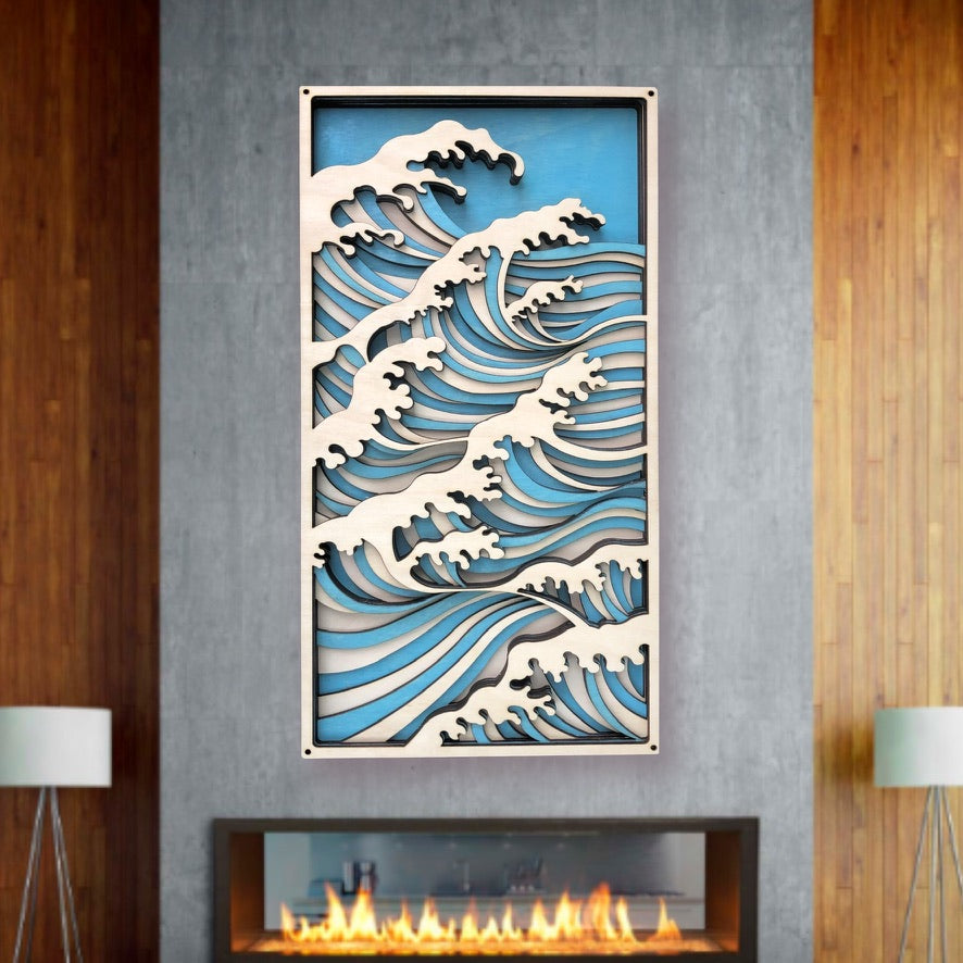 MIAGILASER Ocean Wave Multi-layer Wooden Wall Decor, 3D Wood Wall Art, Wood Mandala, Multi-layered Wall Art, Laser Cut Wall Art