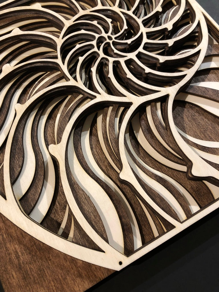 MIAGILASER Nautilus Shell Multi-layer Wooden Wall Decor, 3D Wood Wall Art, Wood Mandala, Multi-layered Wall Art, Laser Cut Wall Art