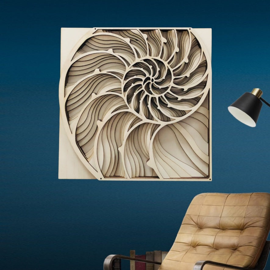 MIAGILASER Nautilus Shell Multi-layer Wooden Wall Decor, 3D Wood Wall Art, Wood Mandala, Multi-layered Wall Art, Laser Cut Wall Art