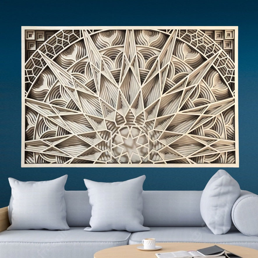 MIAGILASER Panno Sun Multi-layer Wooden Wall Decor, 3D Wood Wall Art, Wood Mandala, Multi-layered Wall Art, Laser Cut Wall Art