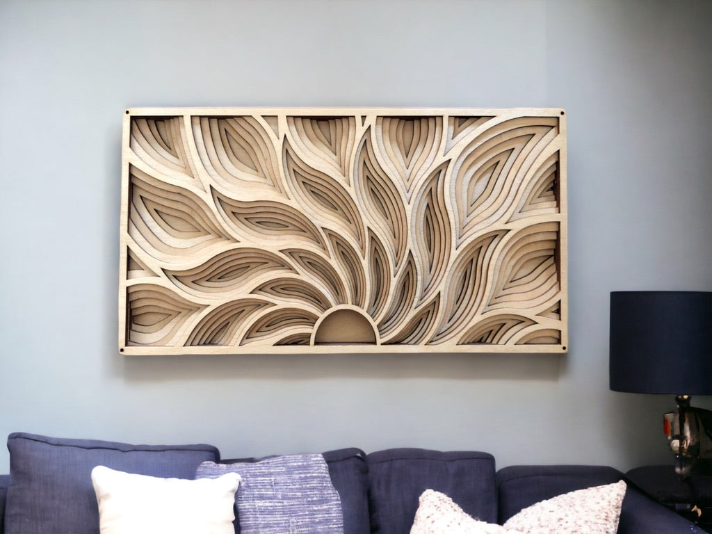 MIAGILASER Sunrise Multi-layer Wooden Wall Decor, 3D Wood Wall Art, Wood Mandala, Multi-layered Wall Art, Laser Cut Wall Art