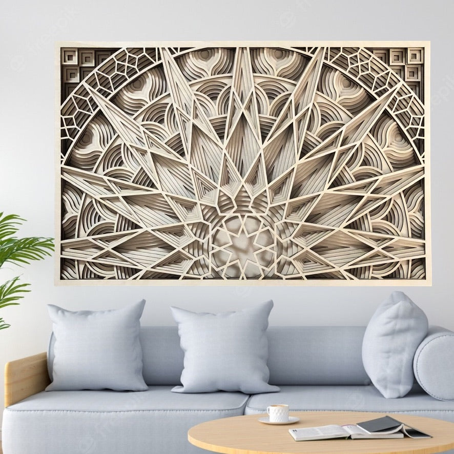 MIAGILASER Panno Sun Multi-layer Wooden Wall Decor, 3D Wood Wall Art, Wood Mandala, Multi-layered Wall Art, Laser Cut Wall Art