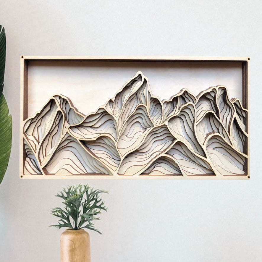 MIAGILASER Mountain Grand Teton Multi-layer Wood Wall Decor, Wooden Wall Decor, 3D Wall Art, Wood Mandala, Wall Art, Laser Cut Wall Decor