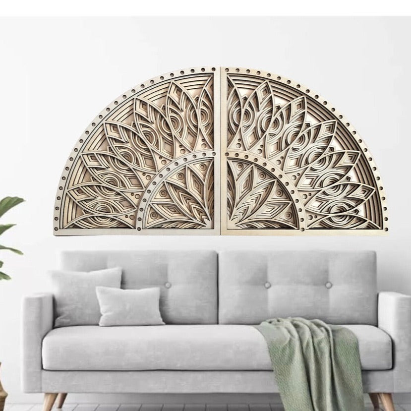 MIAGILASER 2 piece Flower Wooden Wall Decor, 3D Wood Wall Art, Wood Mandala, Multi-layered Wall Art, Laser Cut Wall Art