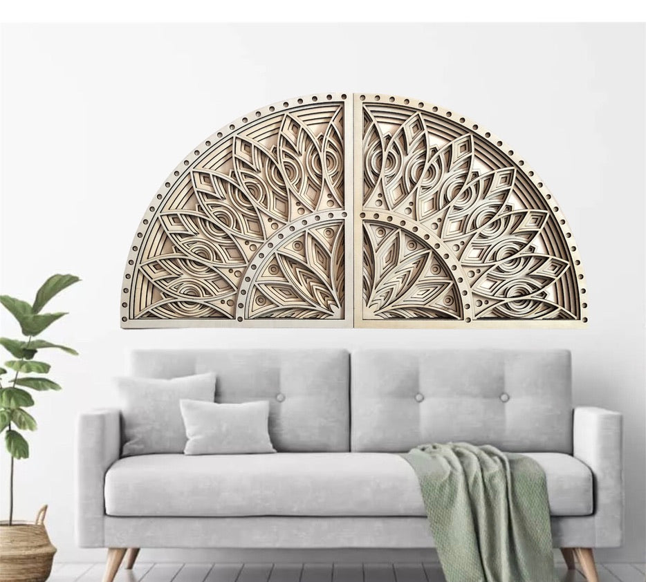 MIAGILASER 2 piece Flower Wooden Wall Decor, 3D Wood Wall Art, Wood Mandala, Multi-layered Wall Art, Laser Cut Wall Art