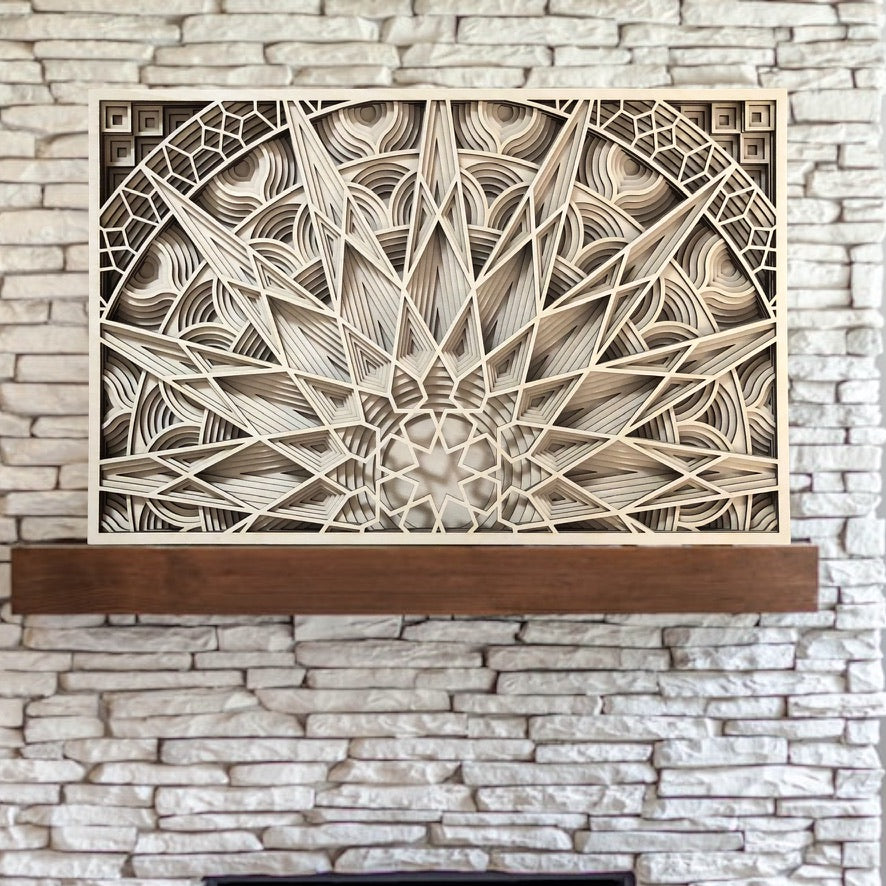 MIAGILASER Panno Sun Multi-layer Wooden Wall Decor, 3D Wood Wall Art, Wood Mandala, Multi-layered Wall Art, Laser Cut Wall Art