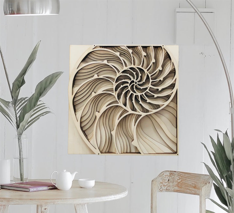 MIAGILASER Nautilus Shell Multi-layer Wooden Wall Decor, 3D Wood Wall Art, Wood Mandala, Multi-layered Wall Art, Laser Cut Wall Art