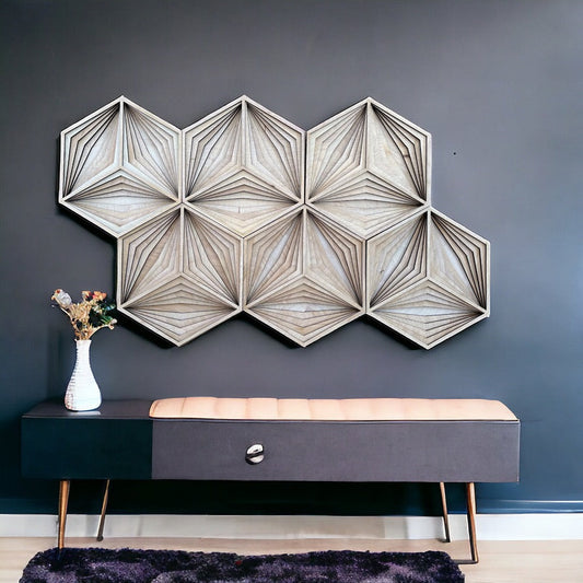 MIAGILASER Hexagon Multi-layer Wooden Wall Decor, Hexagon Puzzle 3D Wood Wall Art, Wood Mandala, Multi-layered Wall Art, Laser Cut Wall Art