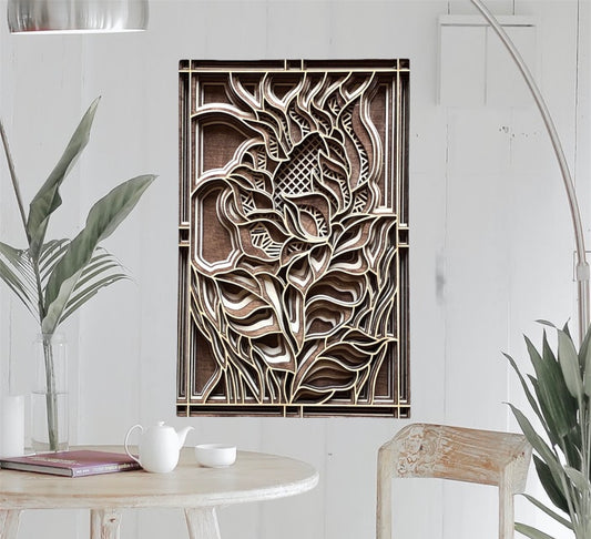 MIAGILASER Sunflower  Multi-layer Wooden Wall Decor, 3D Wood Wall Art, Wood Mandala, Multi-layered Wall Art, Laser Cut Wall Art