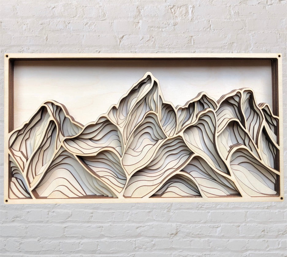 MIAGILASER Mountain Grand Teton Multi-layer Wood Wall Decor, Wooden Wall Decor, 3D Wall Art, Wood Mandala, Wall Art, Laser Cut Wall Decor