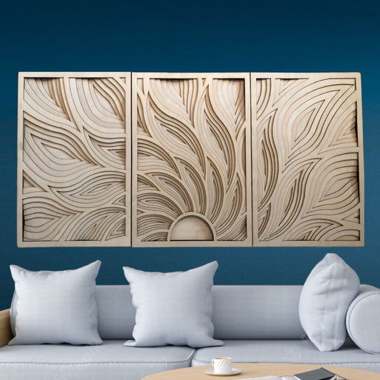 MIAGILASER 3 piece Sunrise Multilayer Birch Wood Wall Decor, Multilayer Wooden Wall Decor, 3D Wall Art, Wood Mandala, Wall Art, Laser Cut Wall Decor