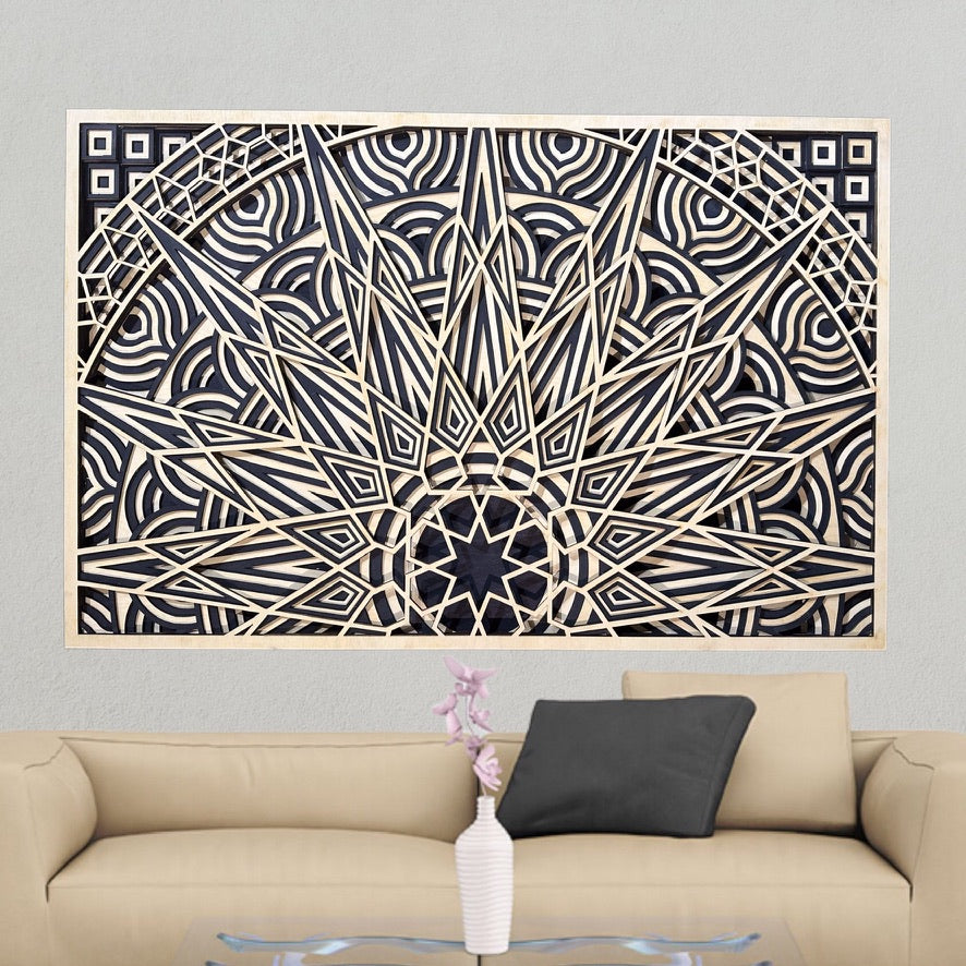 MIAGILASER Panno Sun Multi-layer Wooden Wall Decor, 3D Wood Wall Art, Wood Mandala, Multi-layered Wall Art, Laser Cut Wall Art